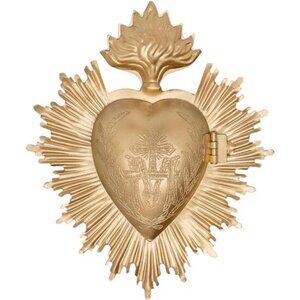Sacred Heart, Metal Heart Milagro, Gold Heart Box, Ex Voto
